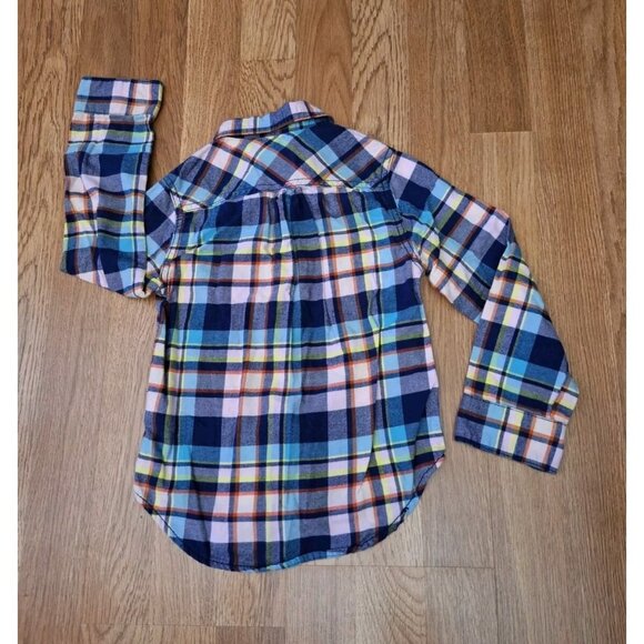 Cat & Jack Boys Blue Pink Flannel Button Up Long Sleeve Shirt Small Size 6/6X - Picture 8 of 9